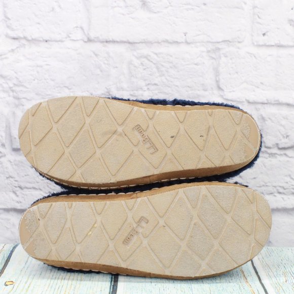 LL Bean Navy Pile Fleece Round Toe Slip On Slides Cozy Slipper Size 8 M - Picture 6 of 9